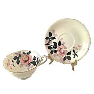 Teacup & Saucer Chugai China Hand Painted Roses & Leaves Vintage Japan